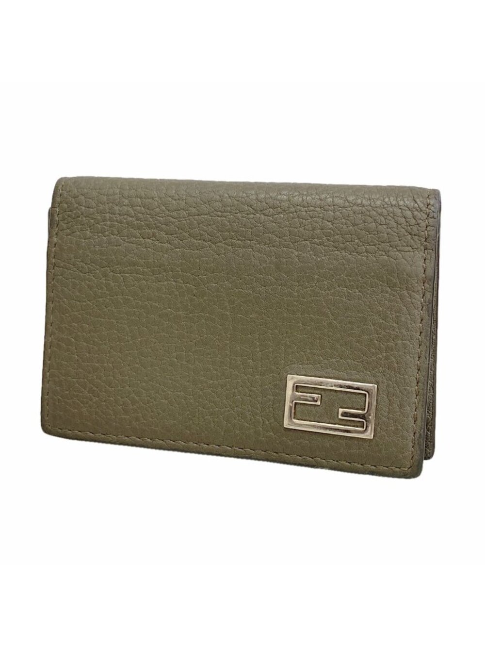 Fendi Card Case Leather Gray Silver